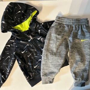 Nike Kids Black and Gray Jogger Set with Neon Accents